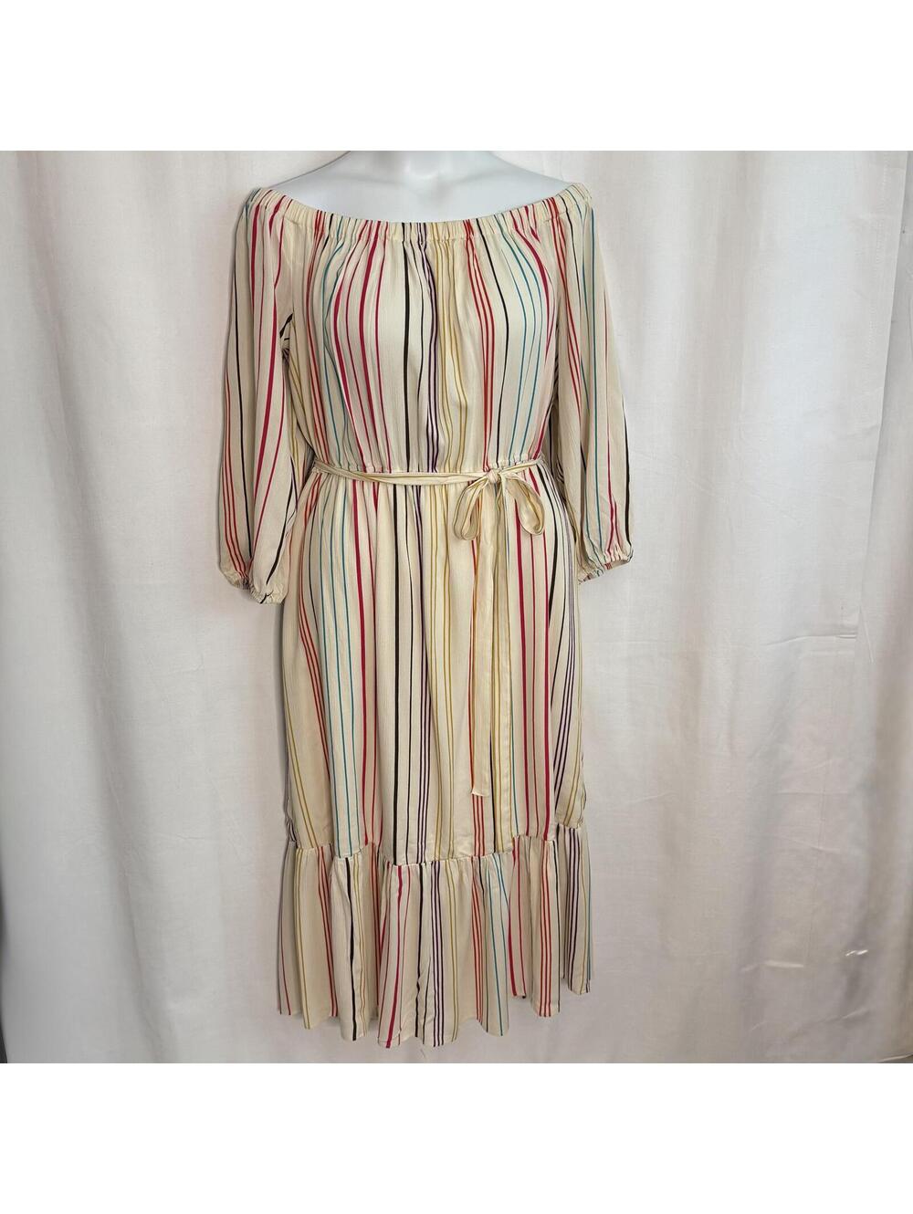 NY&CO XXL Flowy Maxi Midi Dress Striped Off Shoulder Boho Festive Peasant Stripe